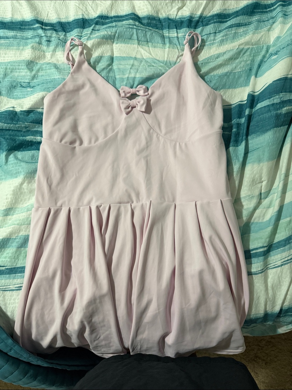 Simply Southern Light Pink Spaghetti Strap Bubble Hem Dress with Bow